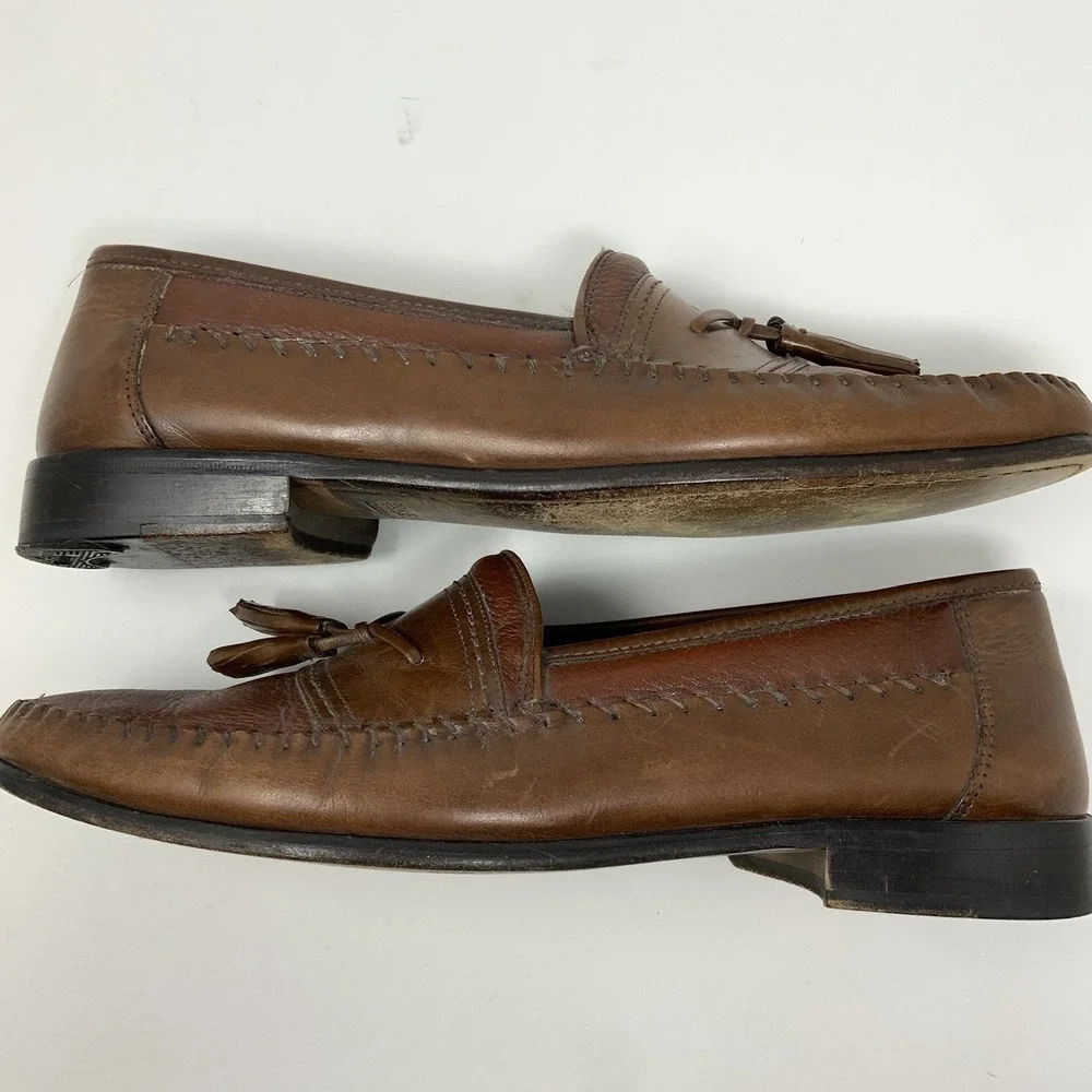 Brass Boot Mens 10.5 W‎ Tassel Sheep Skin Lining Brown Leather Loafer Shoes READ